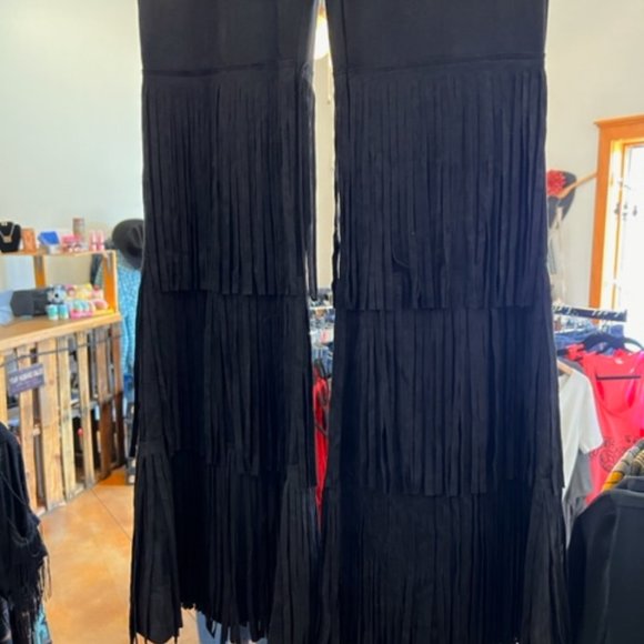 Layered Fringe Faux Suede Pants - Picture 3 of 5